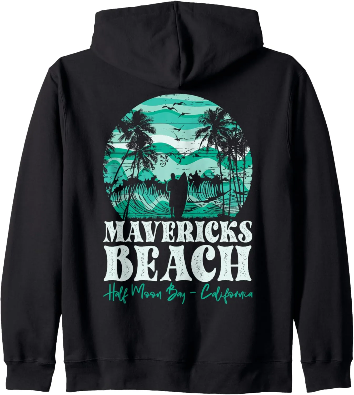 2-Sided Mavericks Beach Half Moon Bay Surfing Sunset Retro Zip Hoodie