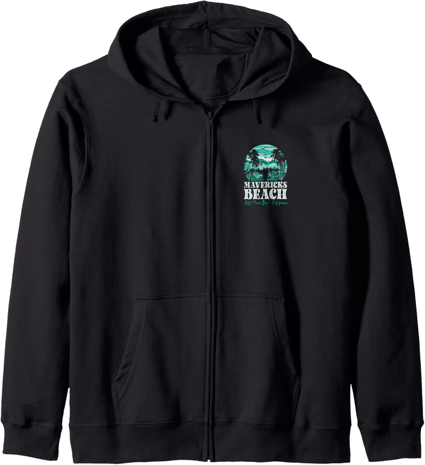 2-Sided Mavericks Beach Half Moon Bay Surfing Sunset Retro Zip Hoodie