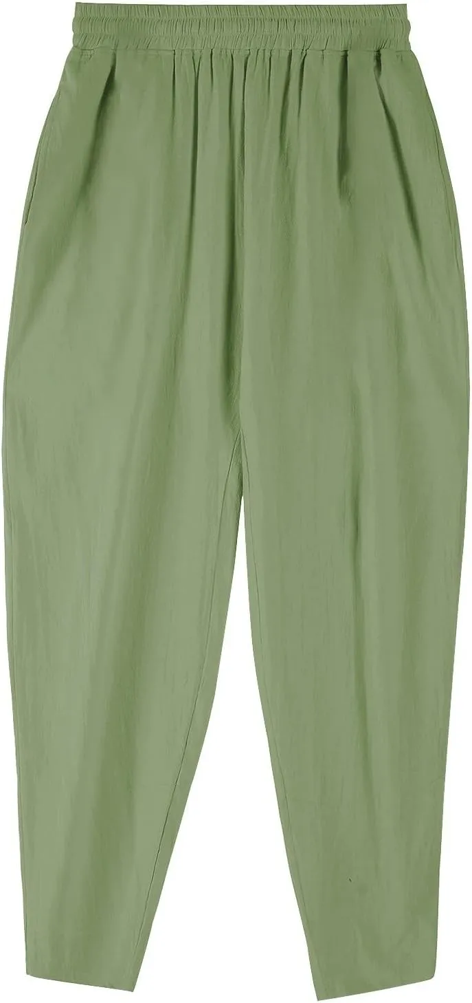 2025 Men's Summer Drawstring Casual Pants Breathable Cotton Linen Work Pants