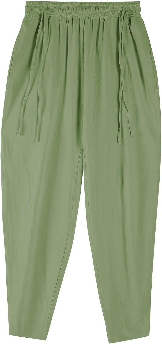 2025 Men's Summer Drawstring Casual Pants Breathable Cotton Linen Work Pants