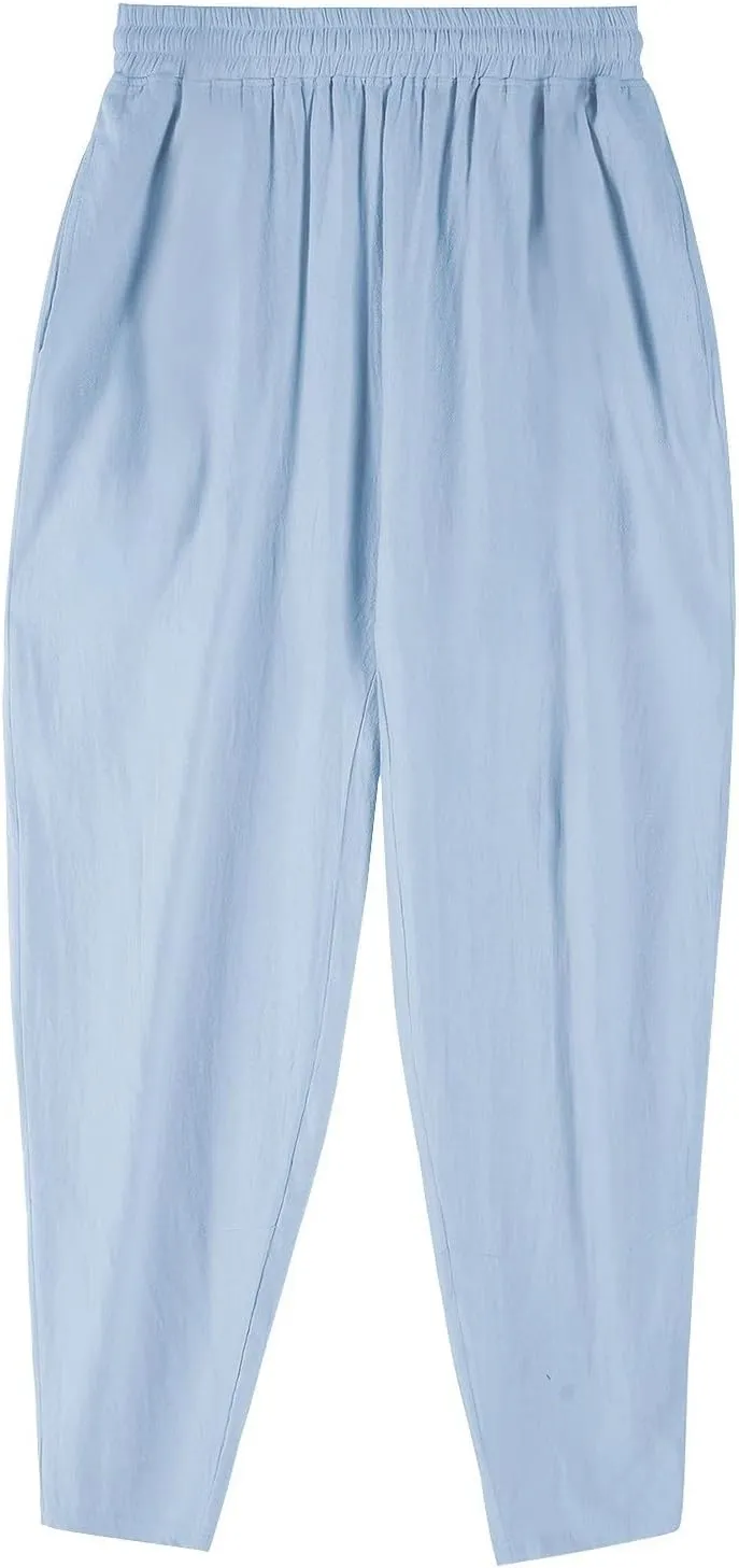 2025 Men's Summer Drawstring Casual Pants Breathable Cotton Linen Work Pants