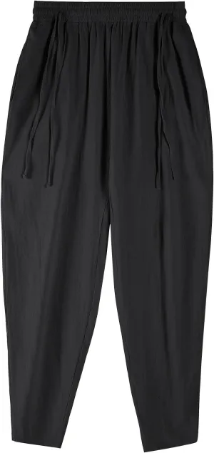 2025 Men's Summer Drawstring Casual Pants Breathable Cotton Linen Work Pants
