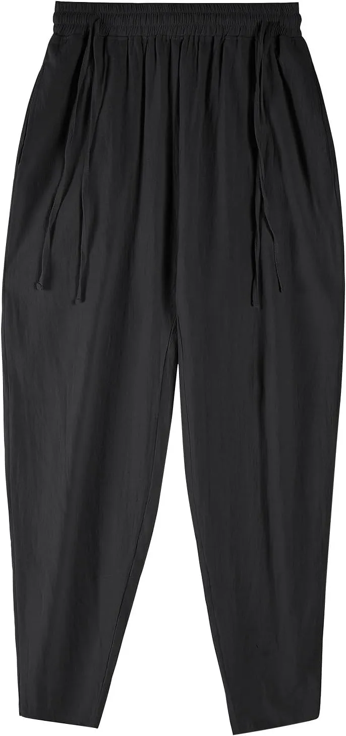 2025 Men's Summer Drawstring Casual Pants Breathable Cotton Linen Work Pants