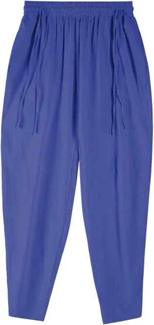 2025 Men's Summer Drawstring Casual Pants Breathable Cotton Linen Work Pants