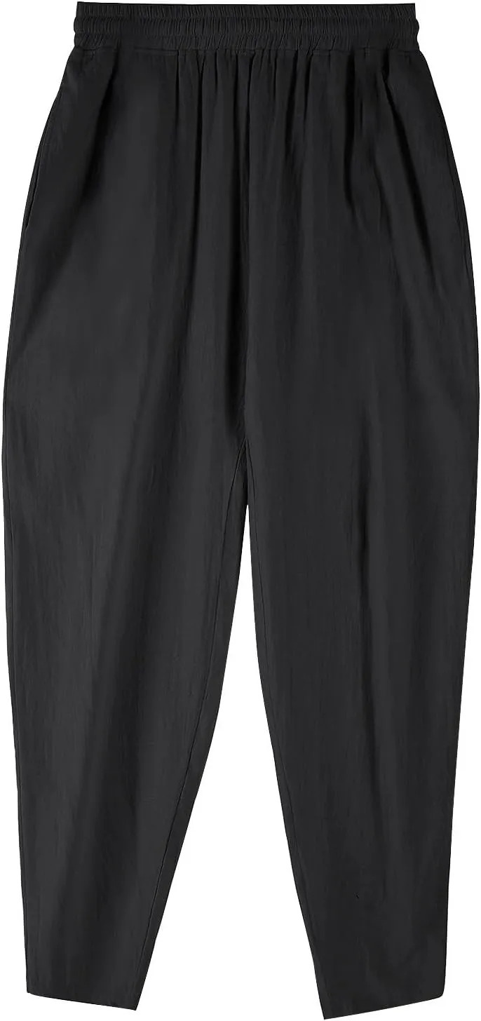 2025 Men's Summer Drawstring Casual Pants Breathable Cotton Linen Work Pants