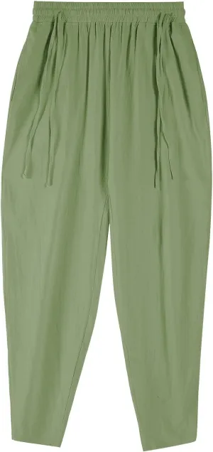 2025 Men's Summer Drawstring Casual Pants Breathable Cotton Linen Work Pants