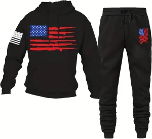 2Pcs American Flag Tracksuit Sets Casual Pullover Hoodie Outfits Sweatshirt and Sweatpants for Men Women