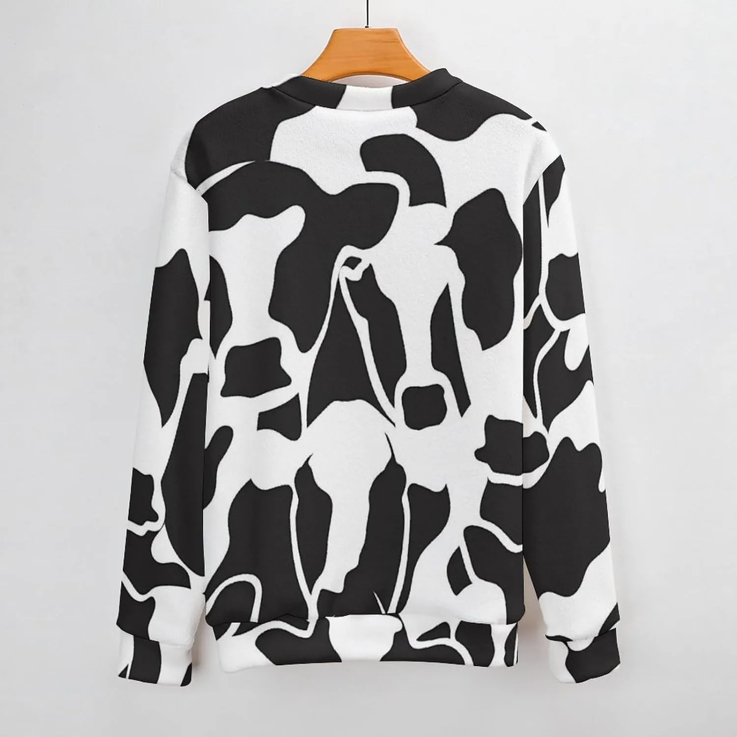 Abstract Cow Black White Pattern Crew Neck Sweater Oversized Long Sleeve Pure Cotton Casual Knit Pullover Sweatshirt