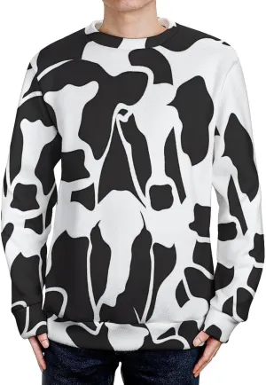 Abstract Cow Black White Pattern Crew Neck Sweater Oversized Long Sleeve Pure Cotton Casual Knit Pullover Sweatshirt