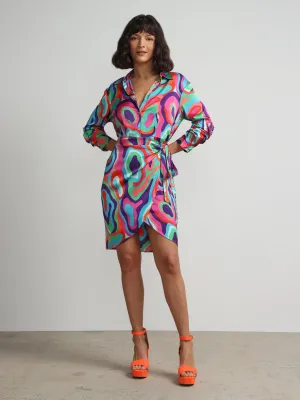 Abstract Print Wrap Shirtdress