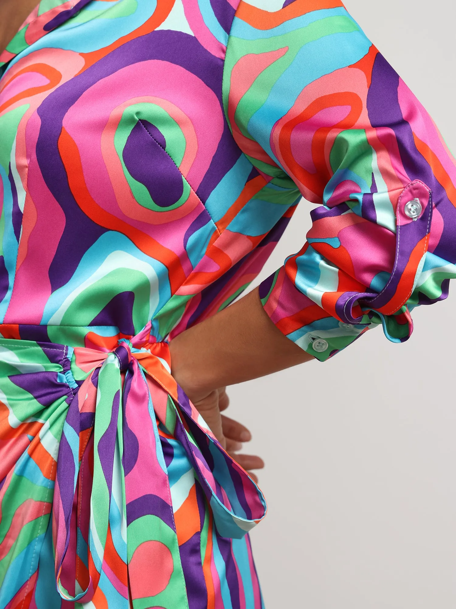 Abstract Print Wrap Shirtdress