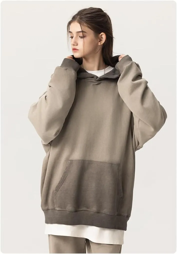 Acid Wash Hoodies  Trendy Vintage Heavyweight Sweatshirt for Men Elastic Ribbed Cuffs and Hem Hoodies Y2k