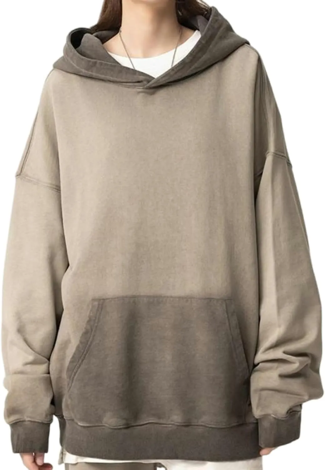Acid Wash Hoodies  Trendy Vintage Heavyweight Sweatshirt for Men Elastic Ribbed Cuffs and Hem Hoodies Y2k