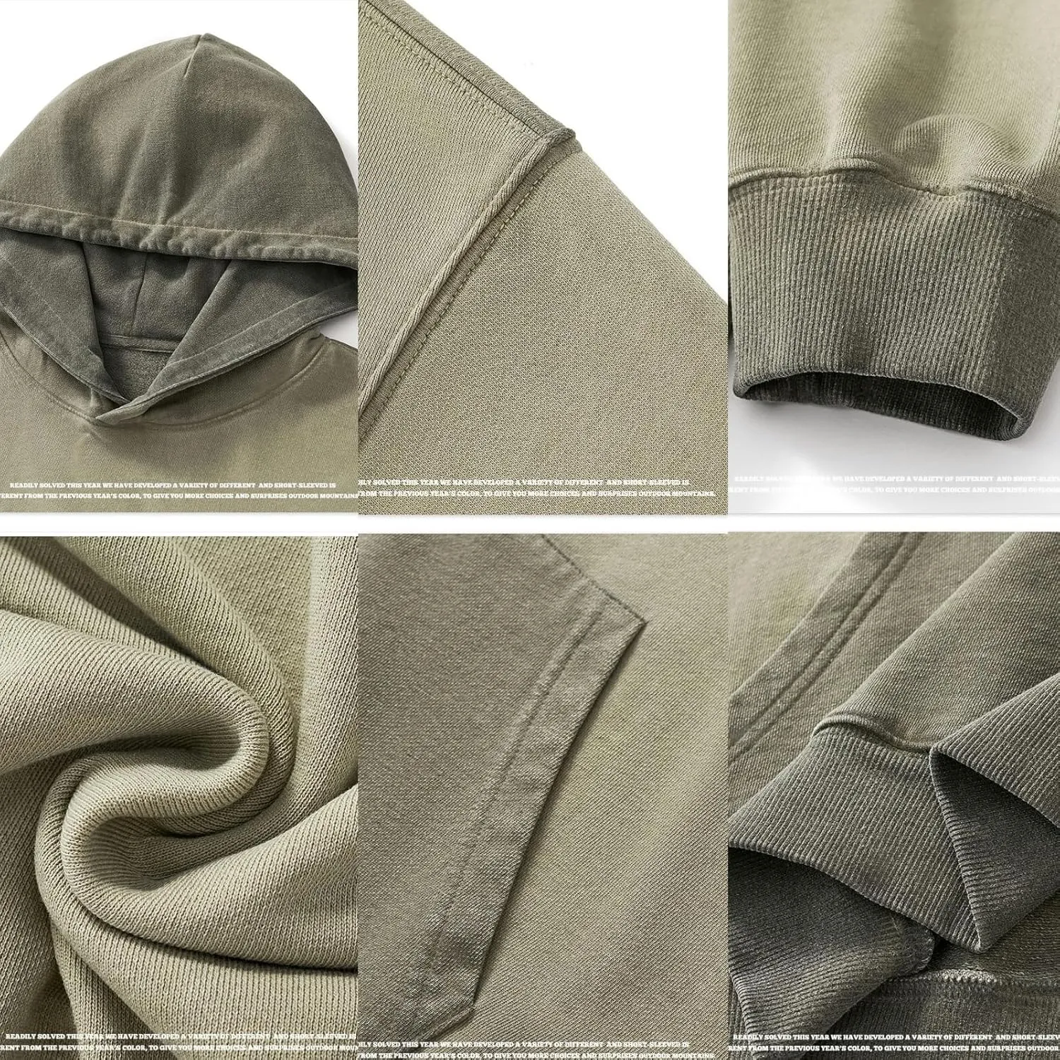 Acid Wash Hoodies  Trendy Vintage Heavyweight Sweatshirt for Men Elastic Ribbed Cuffs and Hem Hoodies Y2k