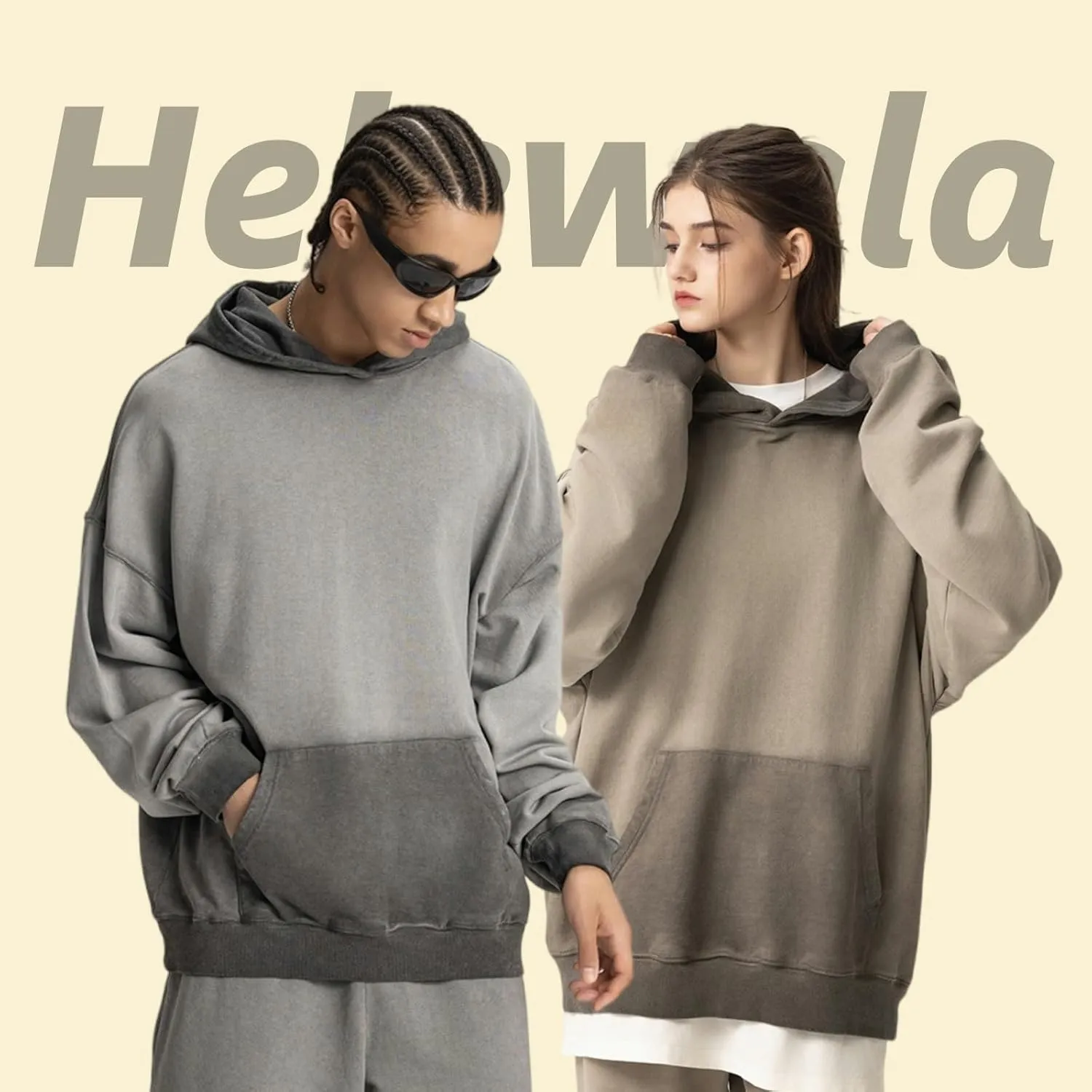 Acid Wash Hoodies  Trendy Vintage Heavyweight Sweatshirt for Men Elastic Ribbed Cuffs and Hem Hoodies Y2k