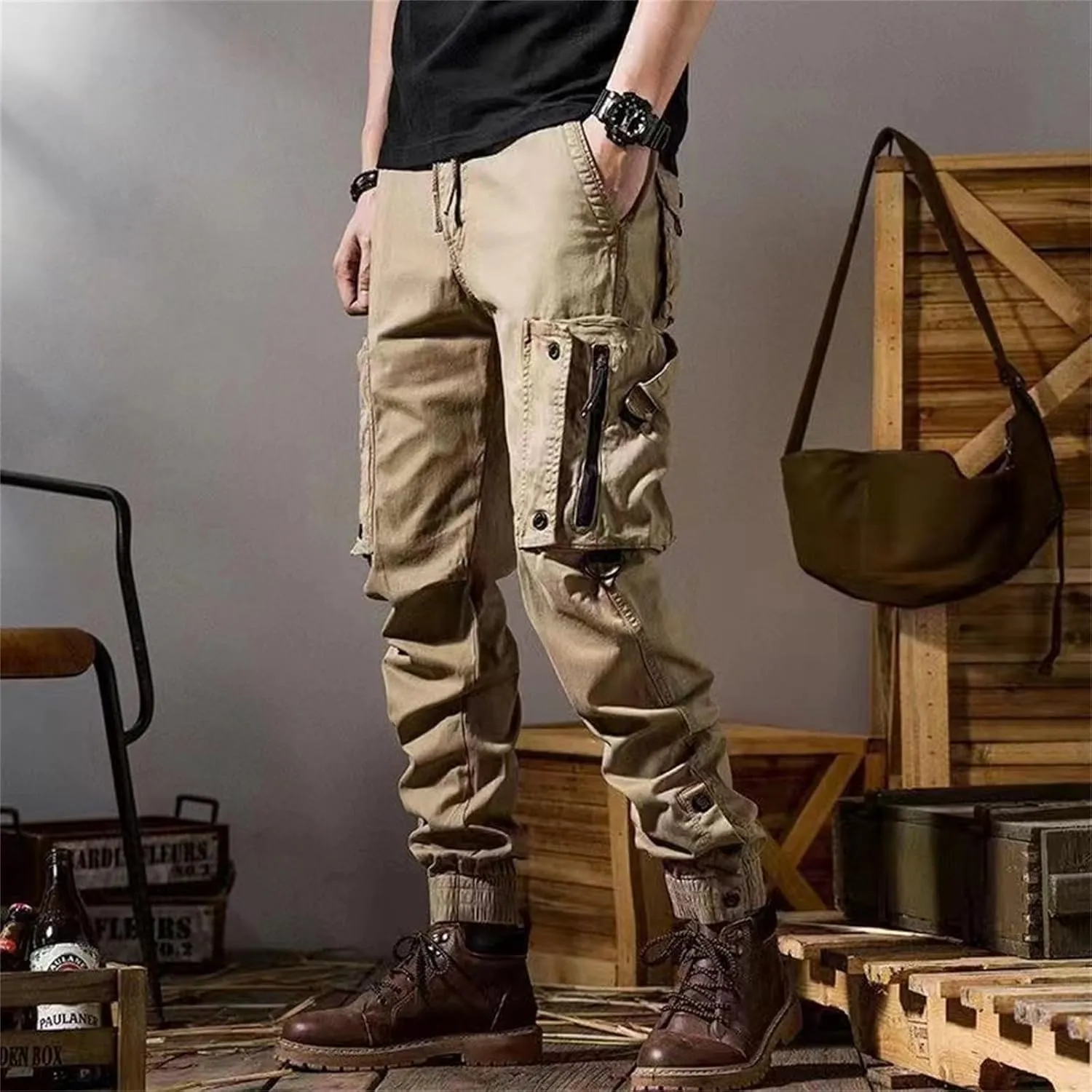 ADHOWBEW Carpenter Pants for Men Ripstop Stretch Work Breathable Big and Tall Classic Hiking Baggy Sweatpants
