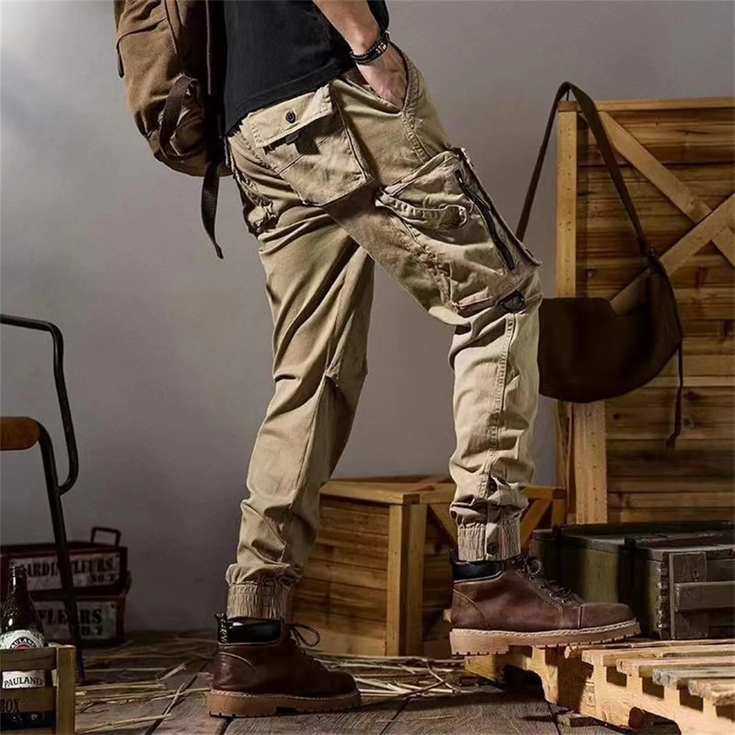 ADHOWBEW Carpenter Pants for Men Ripstop Stretch Work Breathable Big and Tall Classic Hiking Baggy Sweatpants