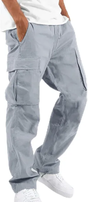 ADHOWBEW Mens Tactical Cargo Pants Construction Elastic Waist Work Hiking Stretch Workout Trousers