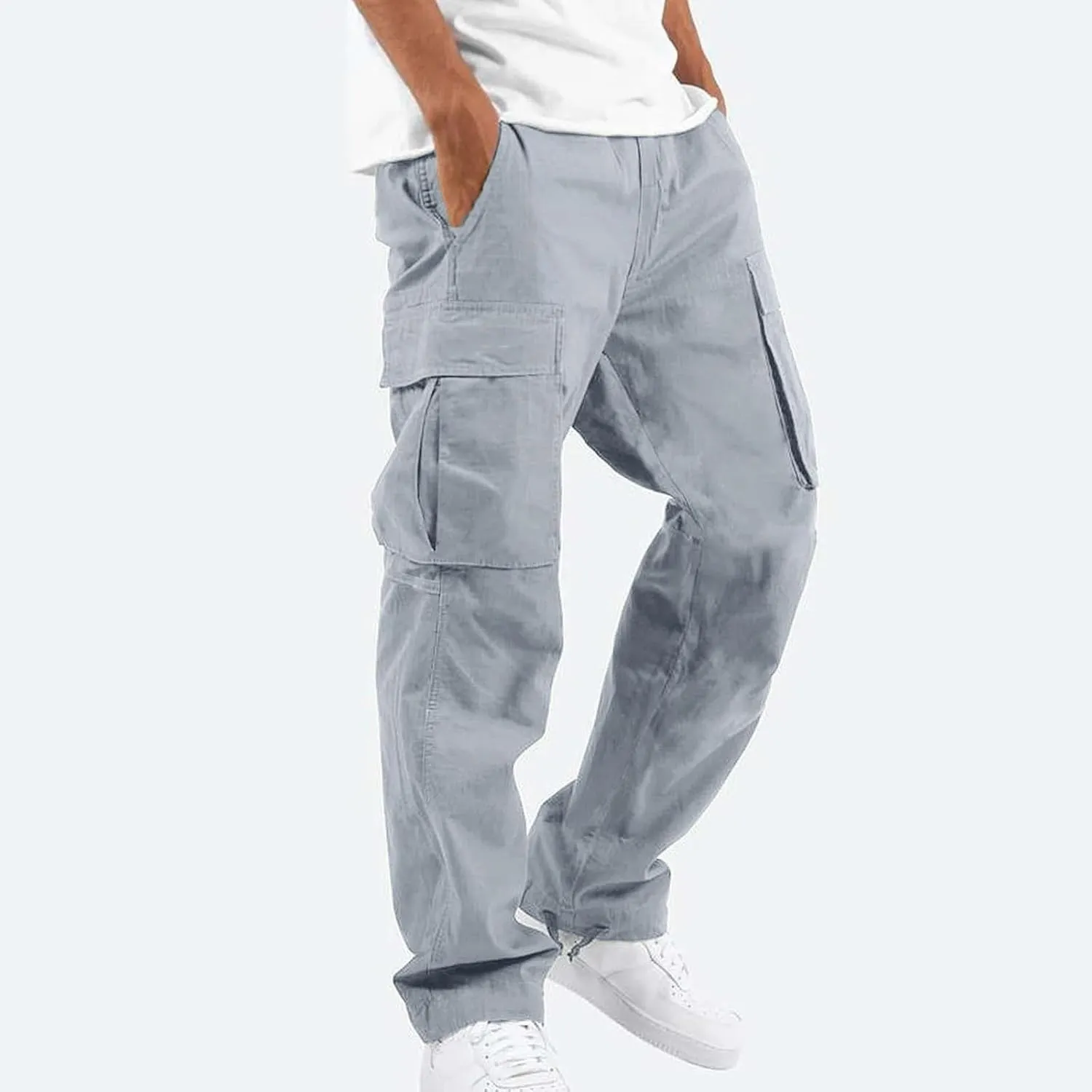 ADHOWBEW Mens Tactical Cargo Pants Construction Elastic Waist Work Hiking Stretch Workout Trousers