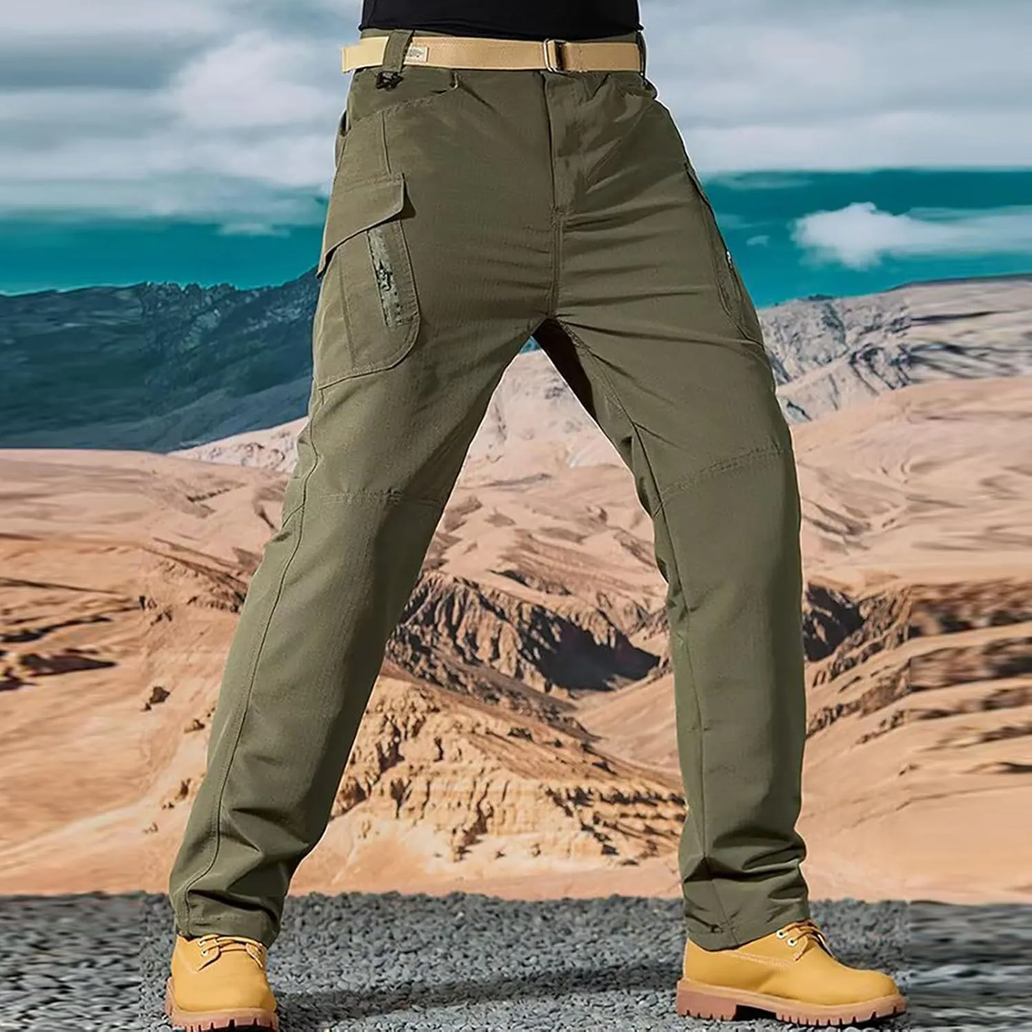 ADHOWBEW Tactical Cargo Pants for Men Stretch Breathable Outdoor Multi Pockets Work Baggy Classic Sweatpants