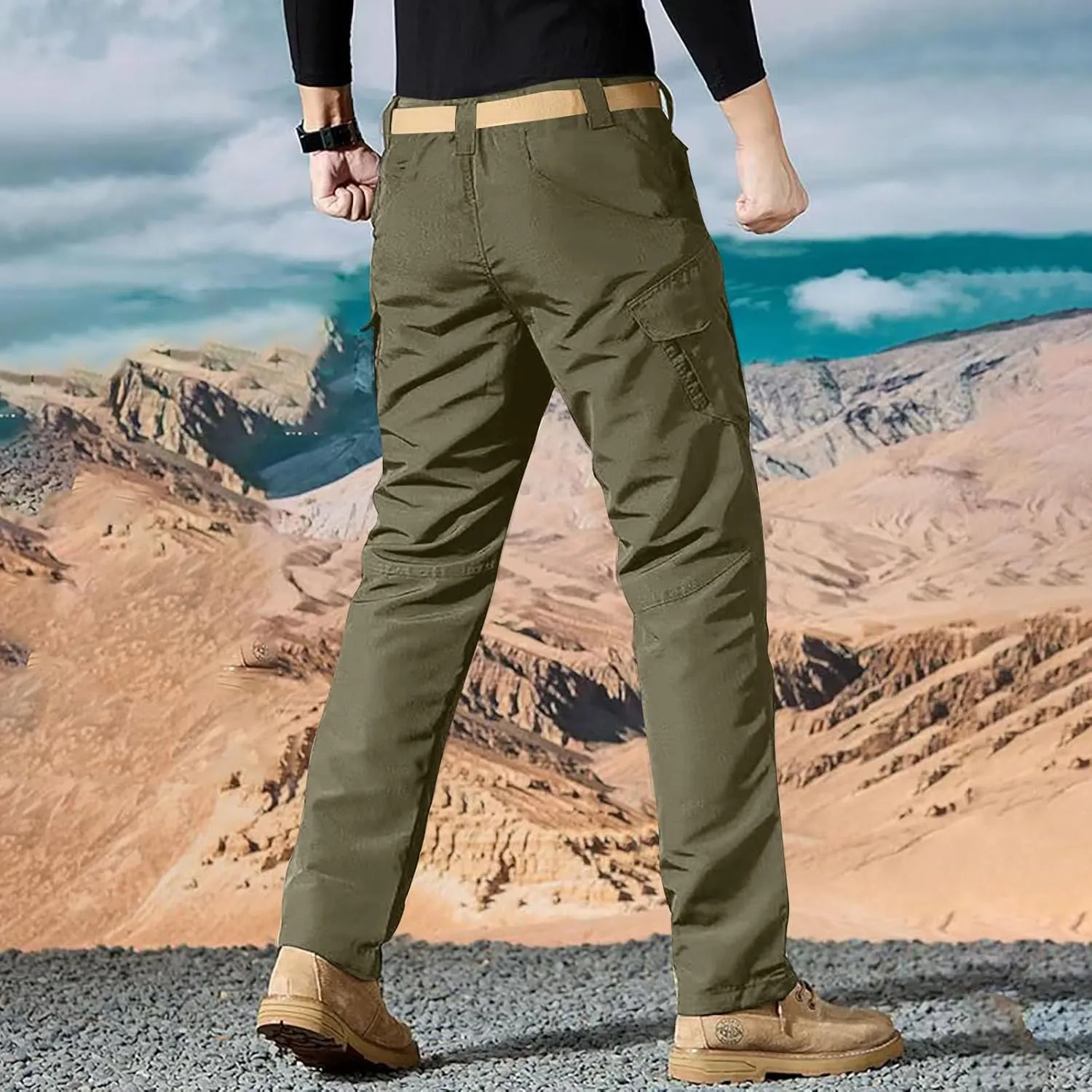 ADHOWBEW Tactical Cargo Pants for Men Stretch Breathable Outdoor Multi Pockets Work Baggy Classic Sweatpants