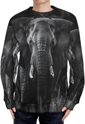 African Elephant Black And White Crew Neck Sweater Oversized Long Sleeve Pure Cotton Casual Knit Pullover Sweatshirt