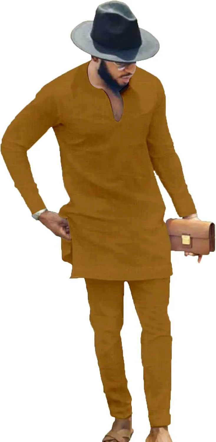 African Mens Clothing Fashion Suit Two Pieces Set Dashiki Outfit Top Pant Tracksuit
