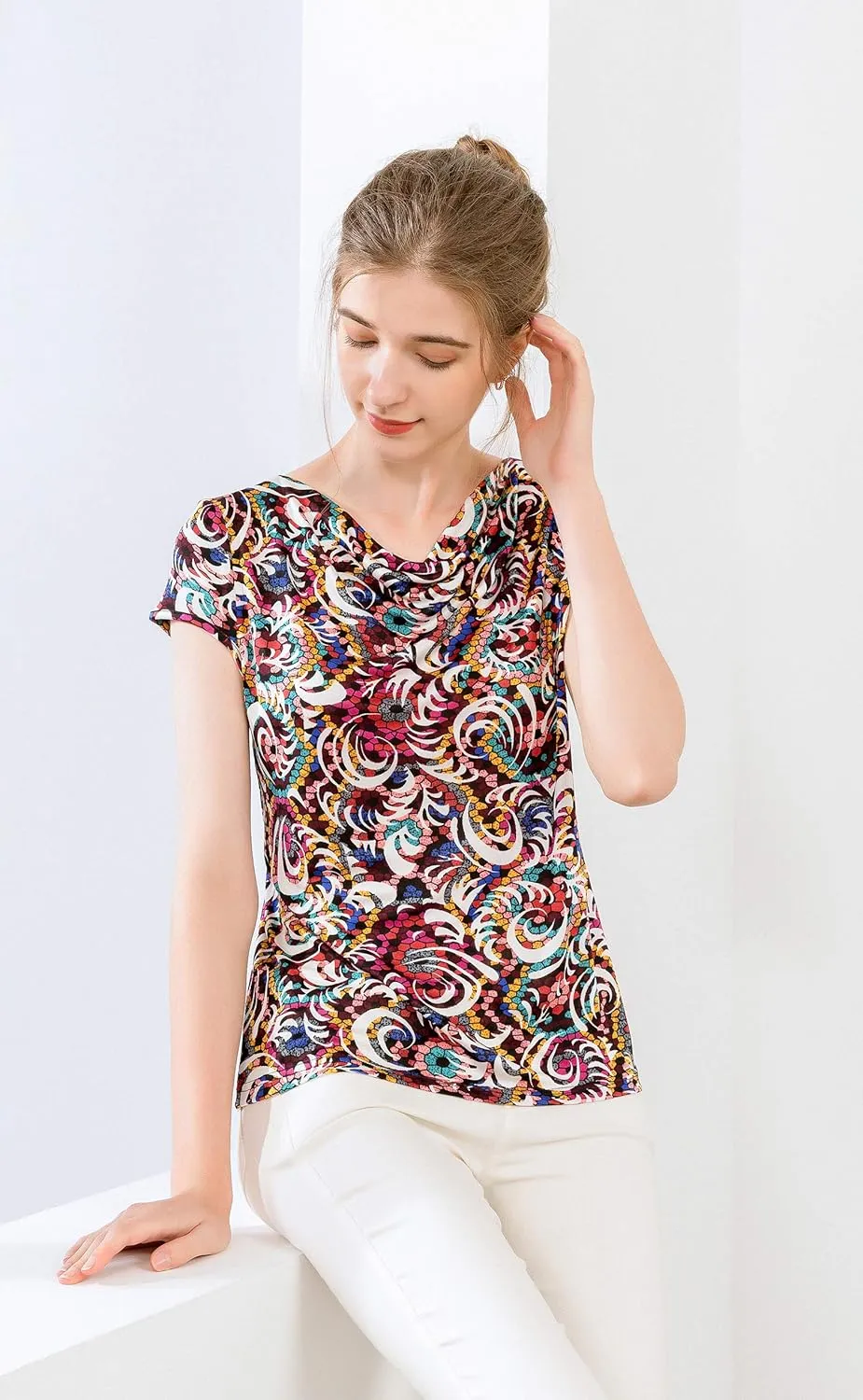 Alexander Silk Women's Pure Mulberry Silk Printed Shirt