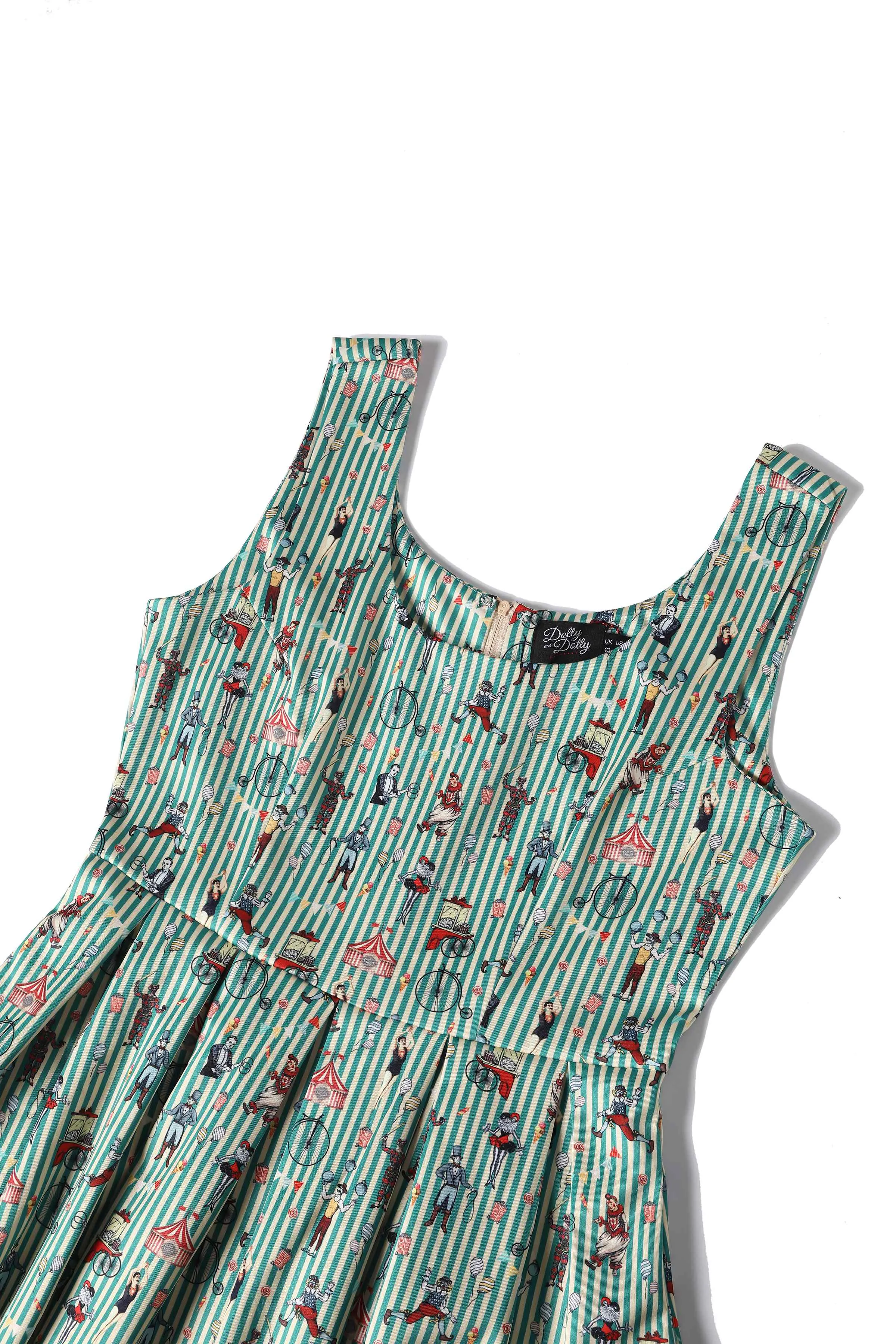 Amanda Scoop Neck Green Circus Striped Swing Dress