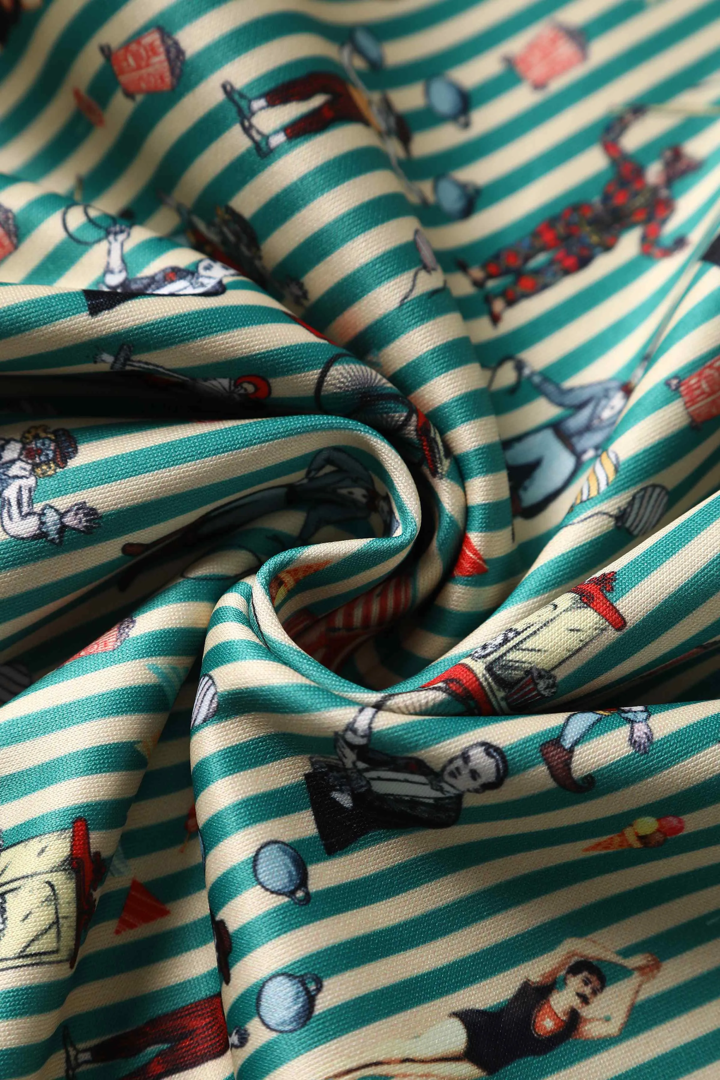 Amanda Scoop Neck Green Circus Striped Swing Dress