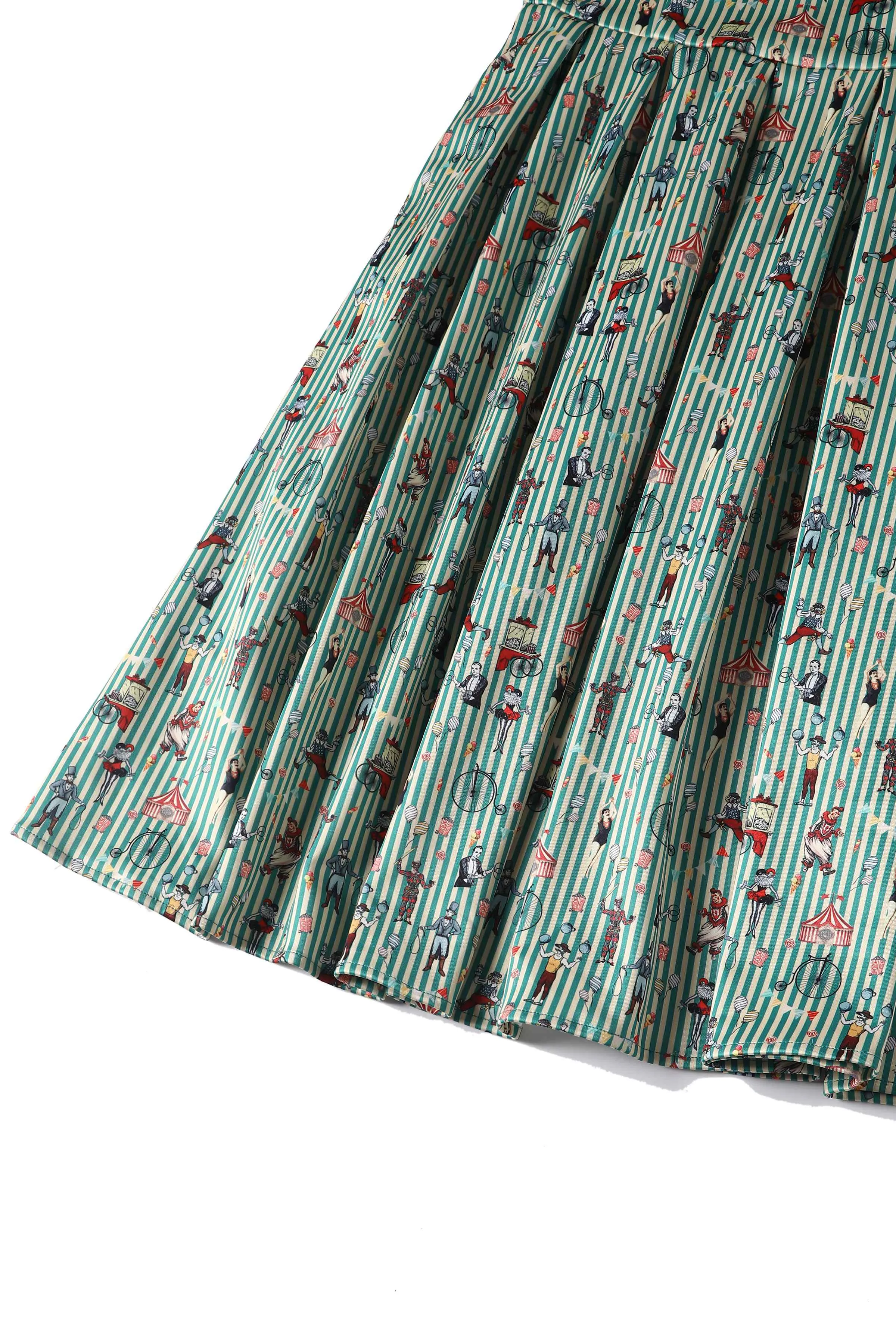 Amanda Scoop Neck Green Circus Striped Swing Dress