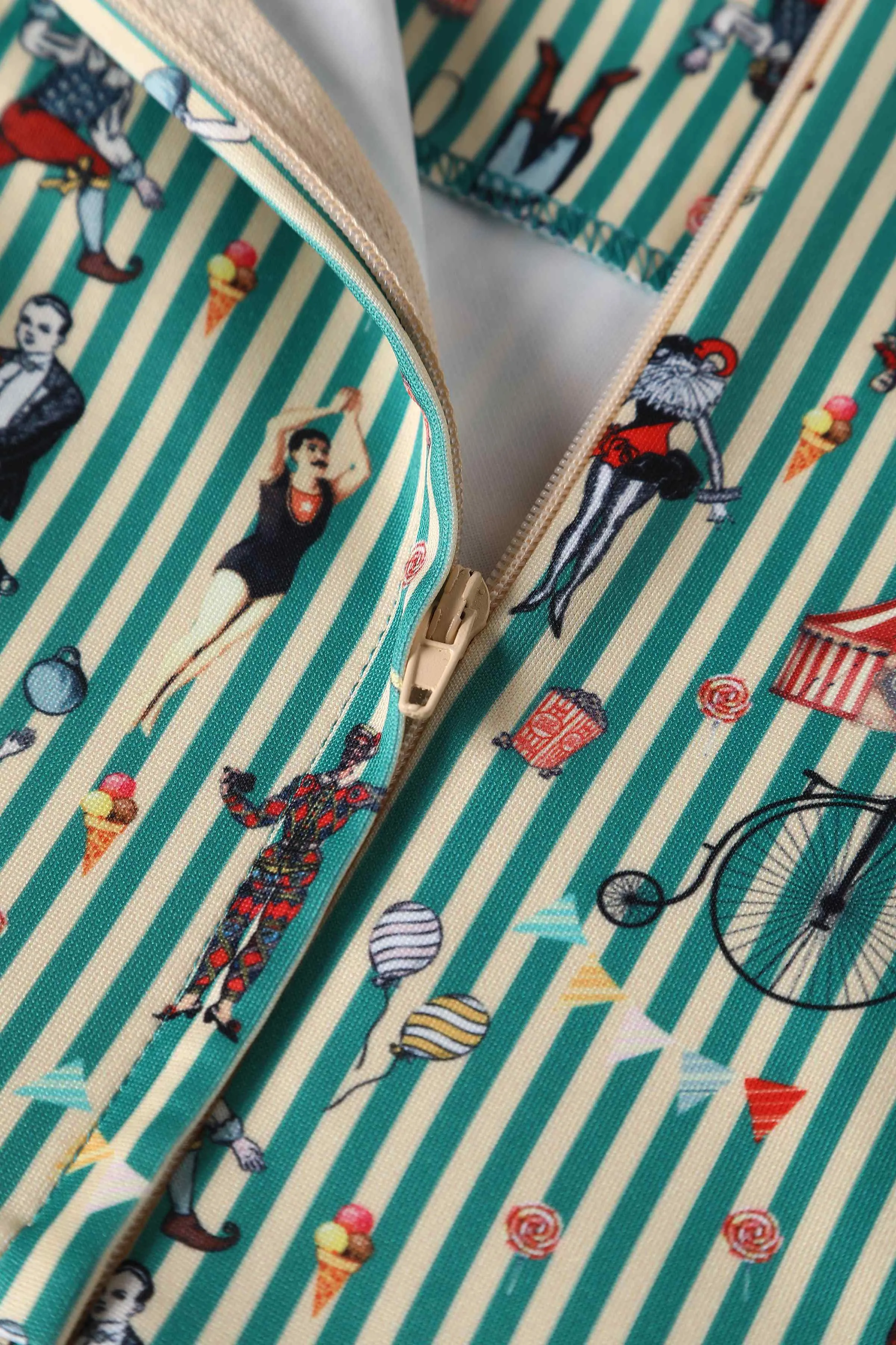 Amanda Scoop Neck Green Circus Striped Swing Dress