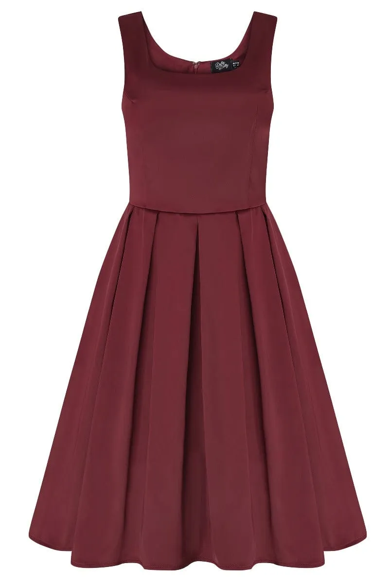 Amanda Scoop Neck Satin Swing Dress in Burgundy
