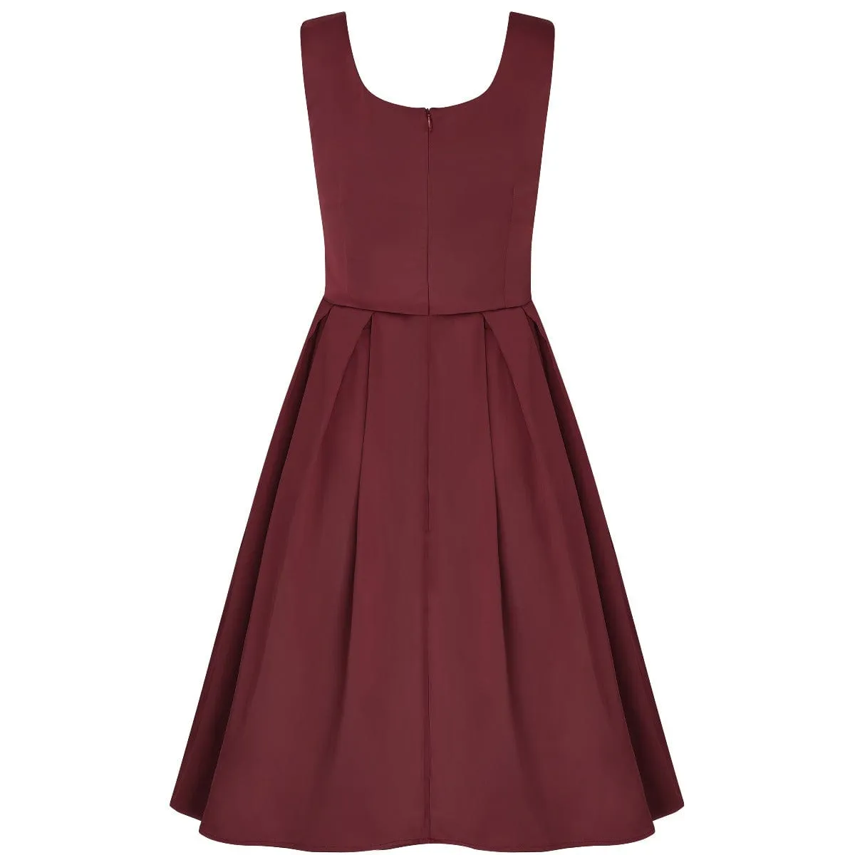 Amanda Scoop Neck Satin Swing Dress in Burgundy