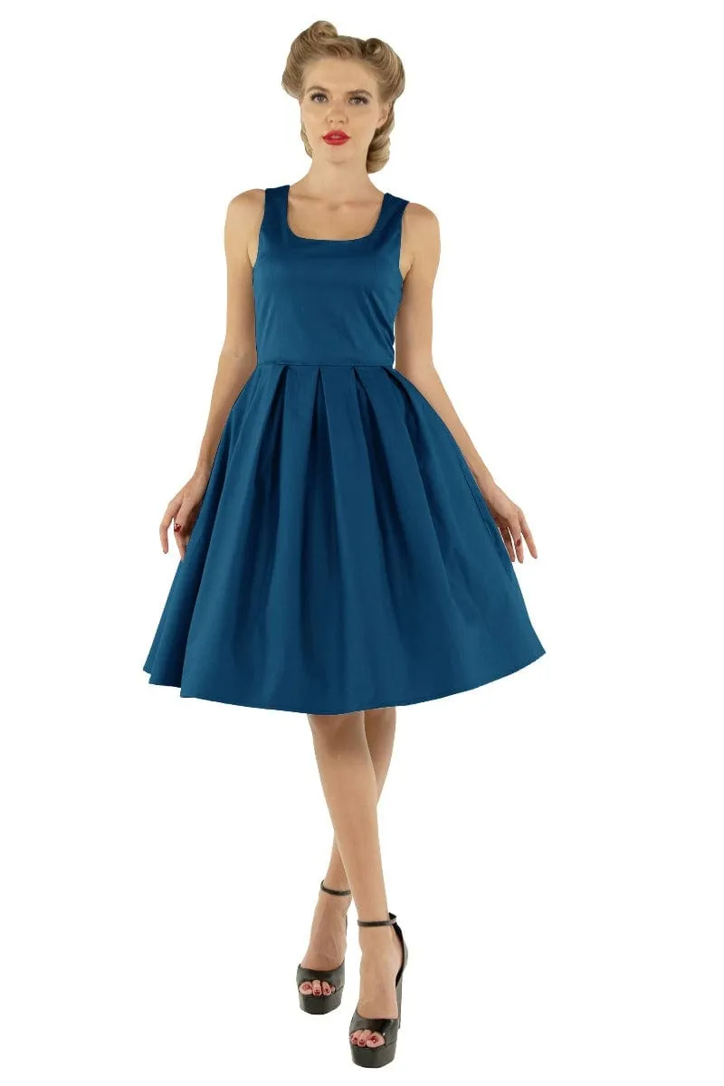Amanda Scoop Neck Swing Dress in Peacock Blue