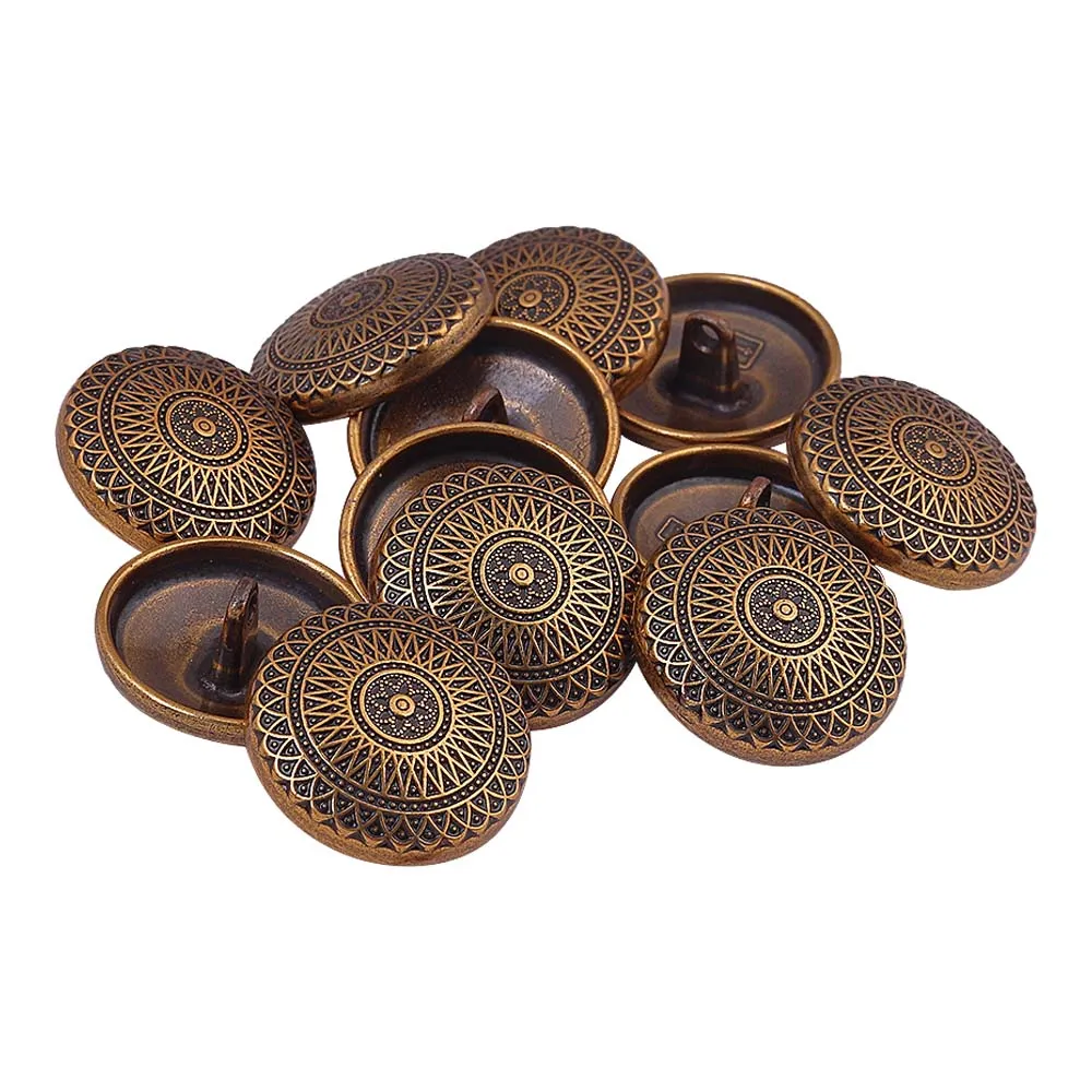 Antique Gold Engraved Design Shank Metal Button for Ethnic Outfits