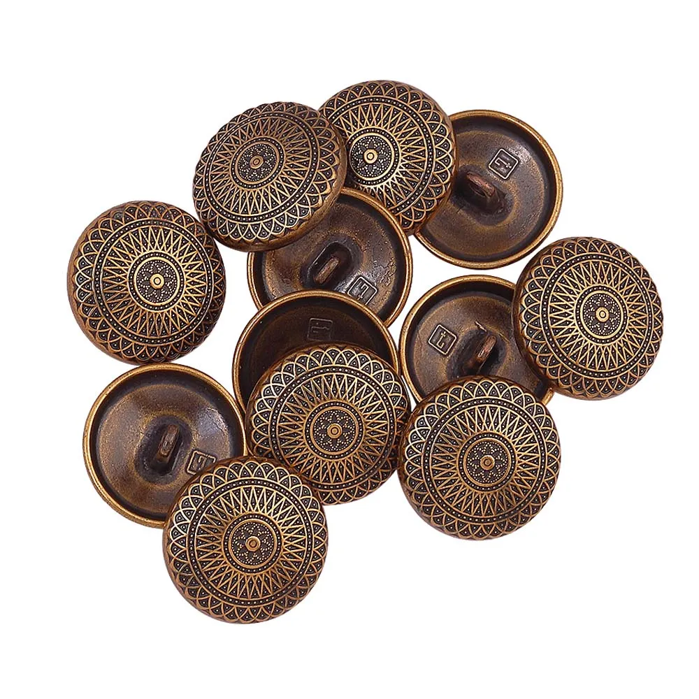 Antique Gold Engraved Design Shank Metal Button for Ethnic Outfits
