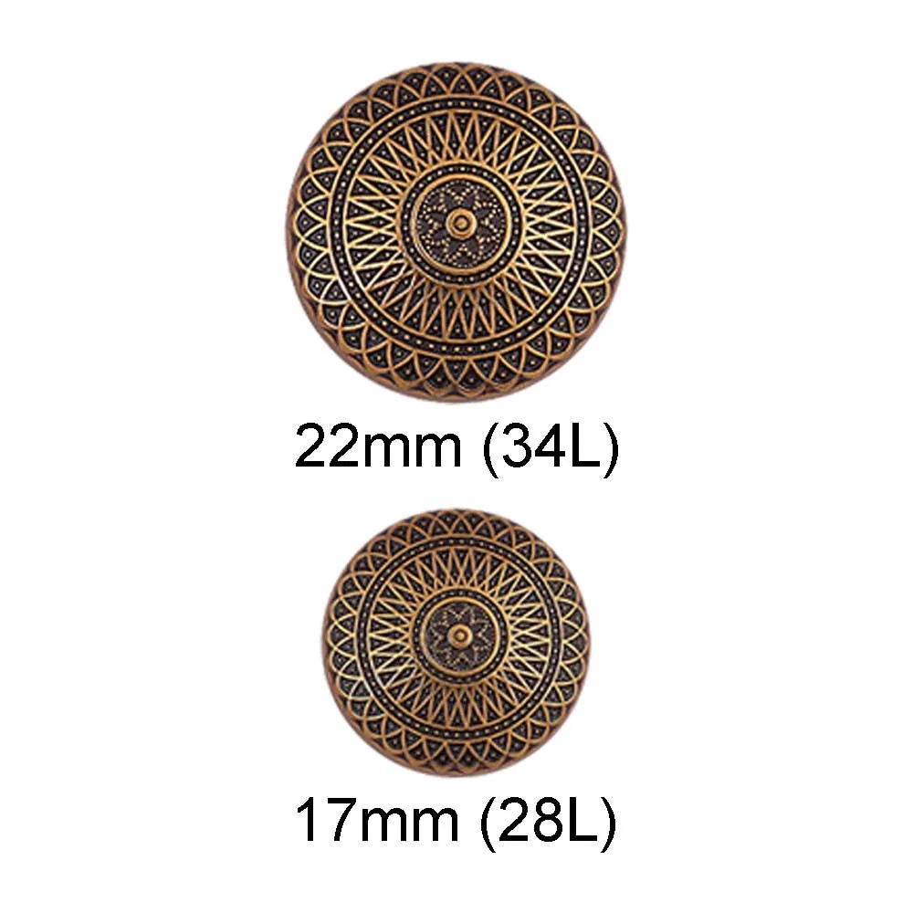 Antique Gold Engraved Design Shank Metal Button for Ethnic Outfits
