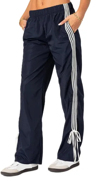 Aopwsrlyi Women Wide Leg Track Pants Y2K Parachute Pants Elastic Low Rise Side Striped Sweatpants with Pockets