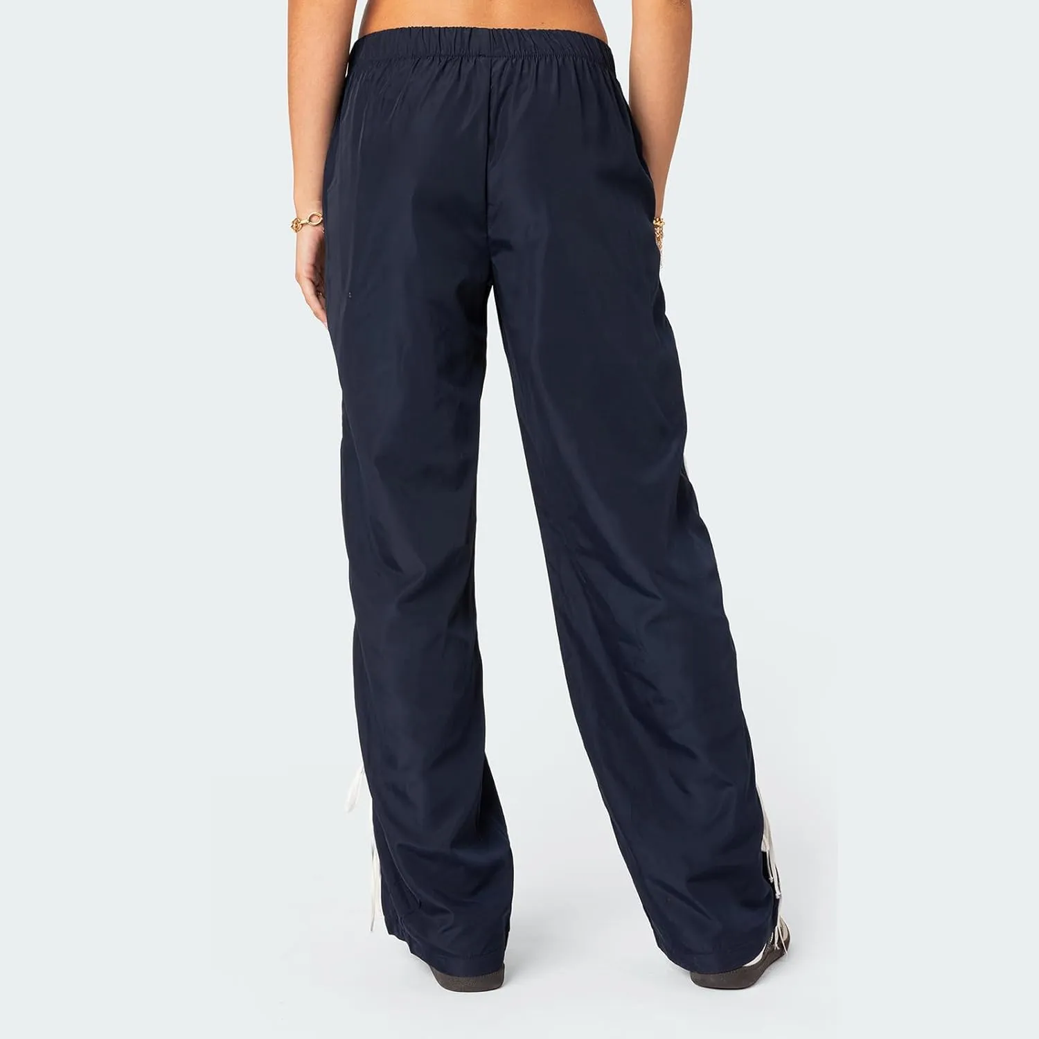Aopwsrlyi Women Wide Leg Track Pants Y2K Parachute Pants Elastic Low Rise Side Striped Sweatpants with Pockets