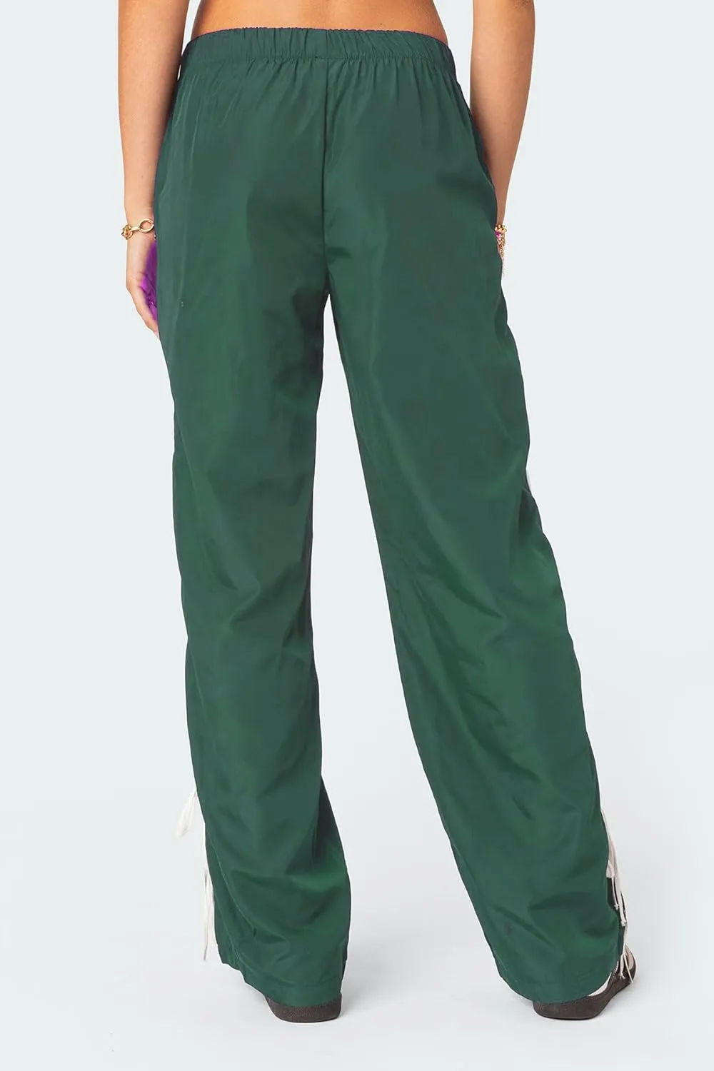 Aopwsrlyi Women Wide Leg Track Pants Y2K Parachute Pants Elastic Low Rise Side Striped Sweatpants with Pockets