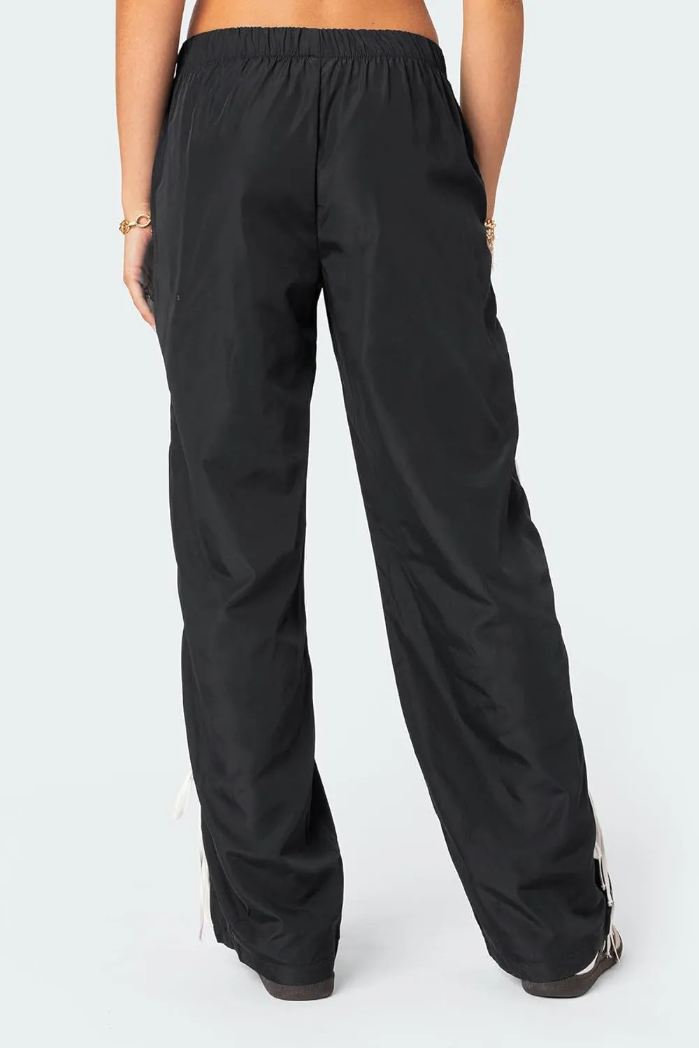 Aopwsrlyi Women Wide Leg Track Pants Y2K Parachute Pants Elastic Low Rise Side Striped Sweatpants with Pockets