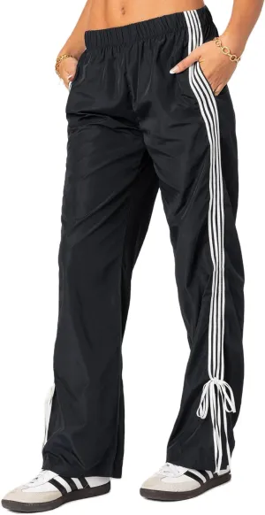 Aopwsrlyi Women Wide Leg Track Pants Y2K Parachute Pants Elastic Low Rise Side Striped Sweatpants with Pockets