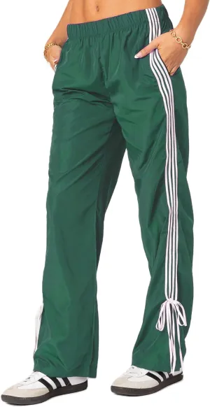 Aopwsrlyi Women Wide Leg Track Pants Y2K Parachute Pants Elastic Low Rise Side Striped Sweatpants with Pockets