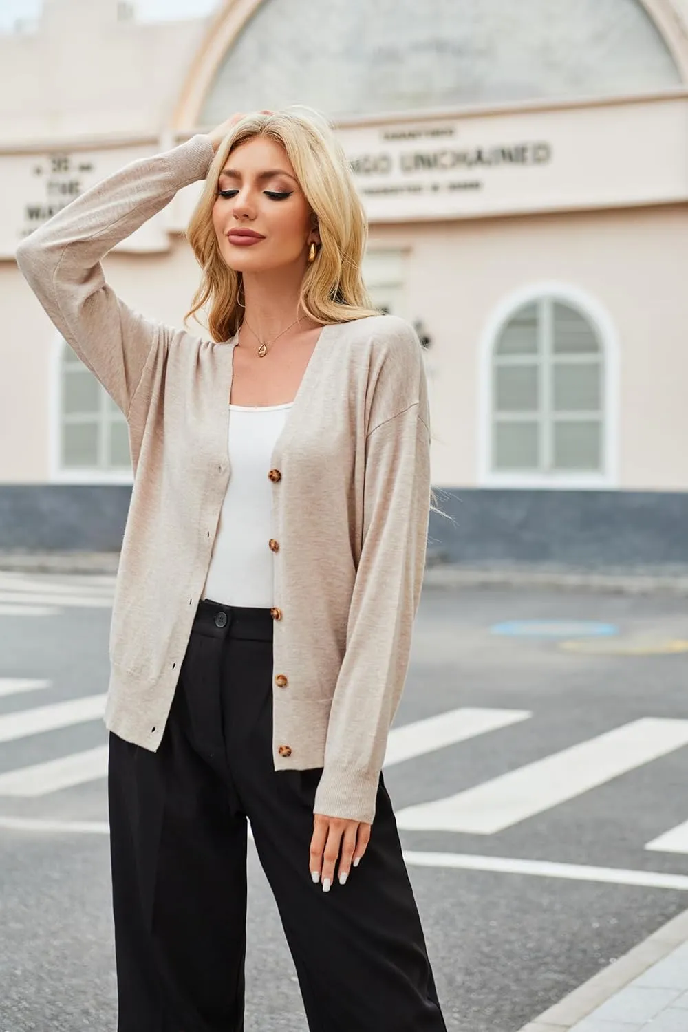 Arach&Cloz Women??s Wool Blend Lightweight Summer Business Casual Cardigan Sweaters