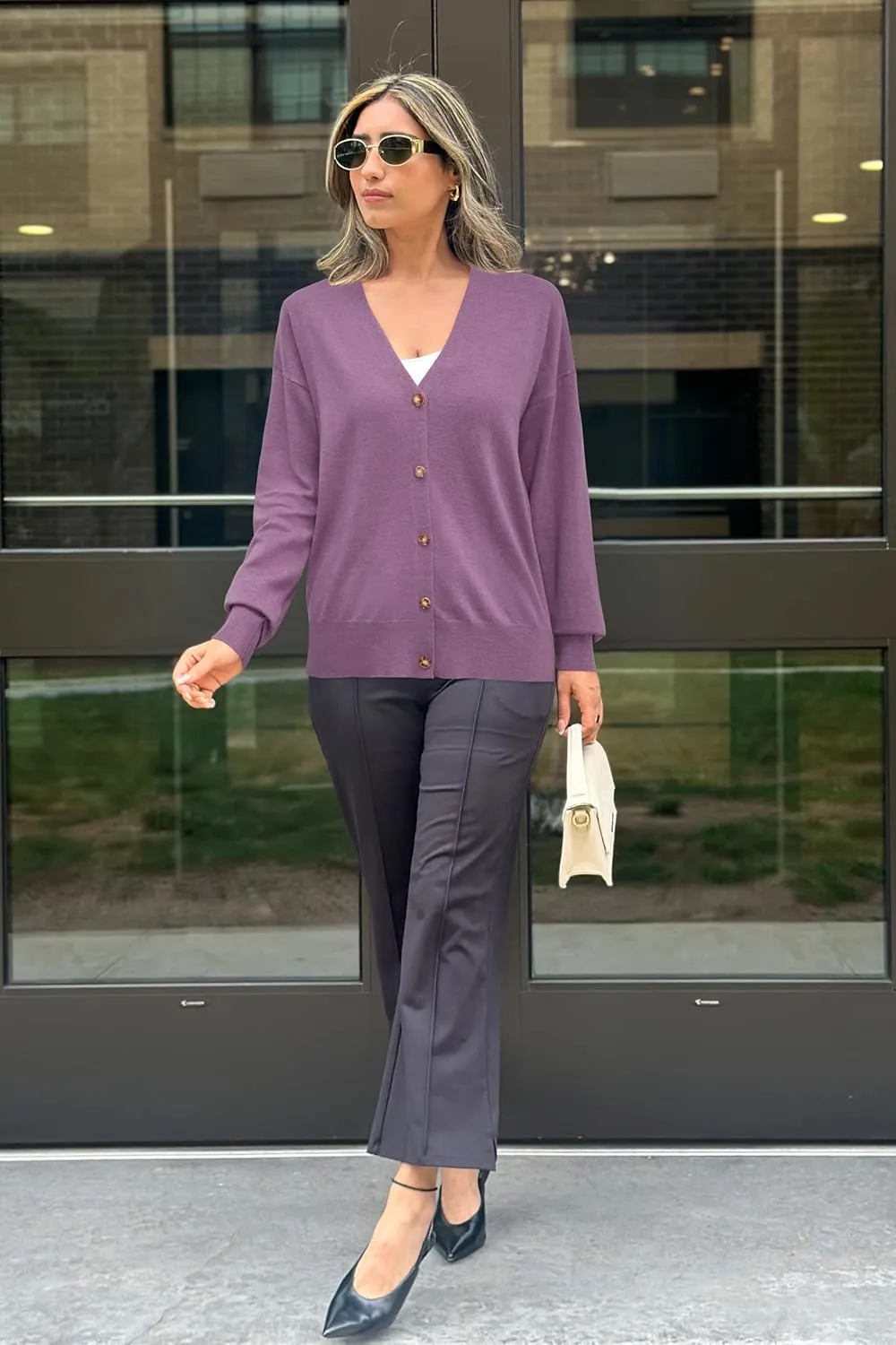 Arach&Cloz Women??s Wool Blend Lightweight Summer Business Casual Cardigan Sweaters