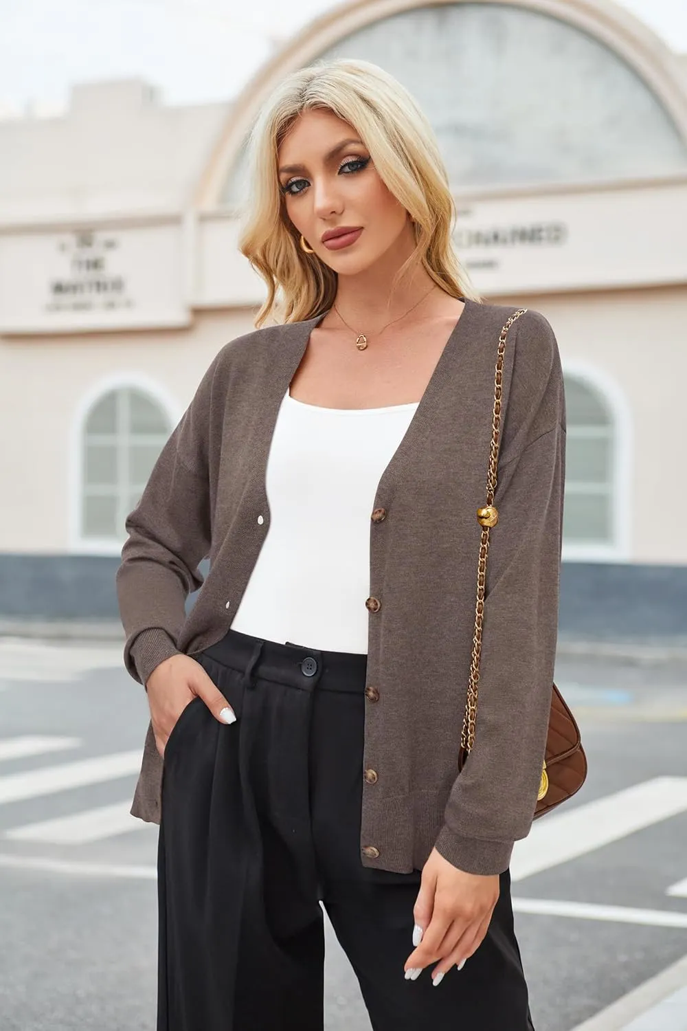 Arach&Cloz Women??s Wool Blend Lightweight Summer Business Casual Cardigan Sweaters