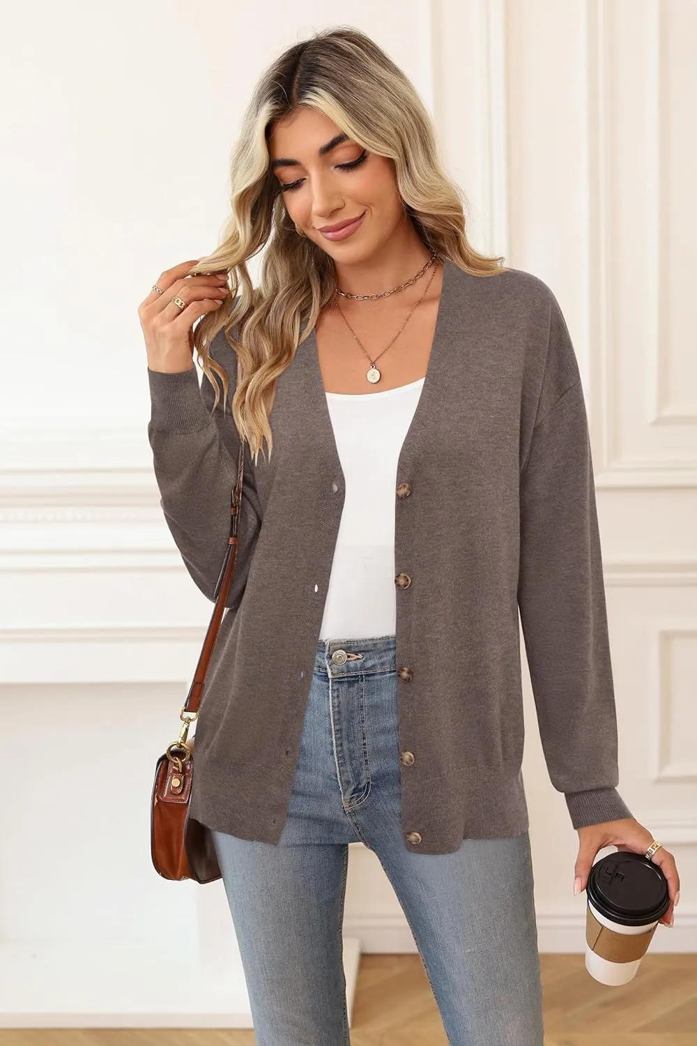 Arach&Cloz Women??s Wool Blend Lightweight Summer Business Casual Cardigan Sweaters