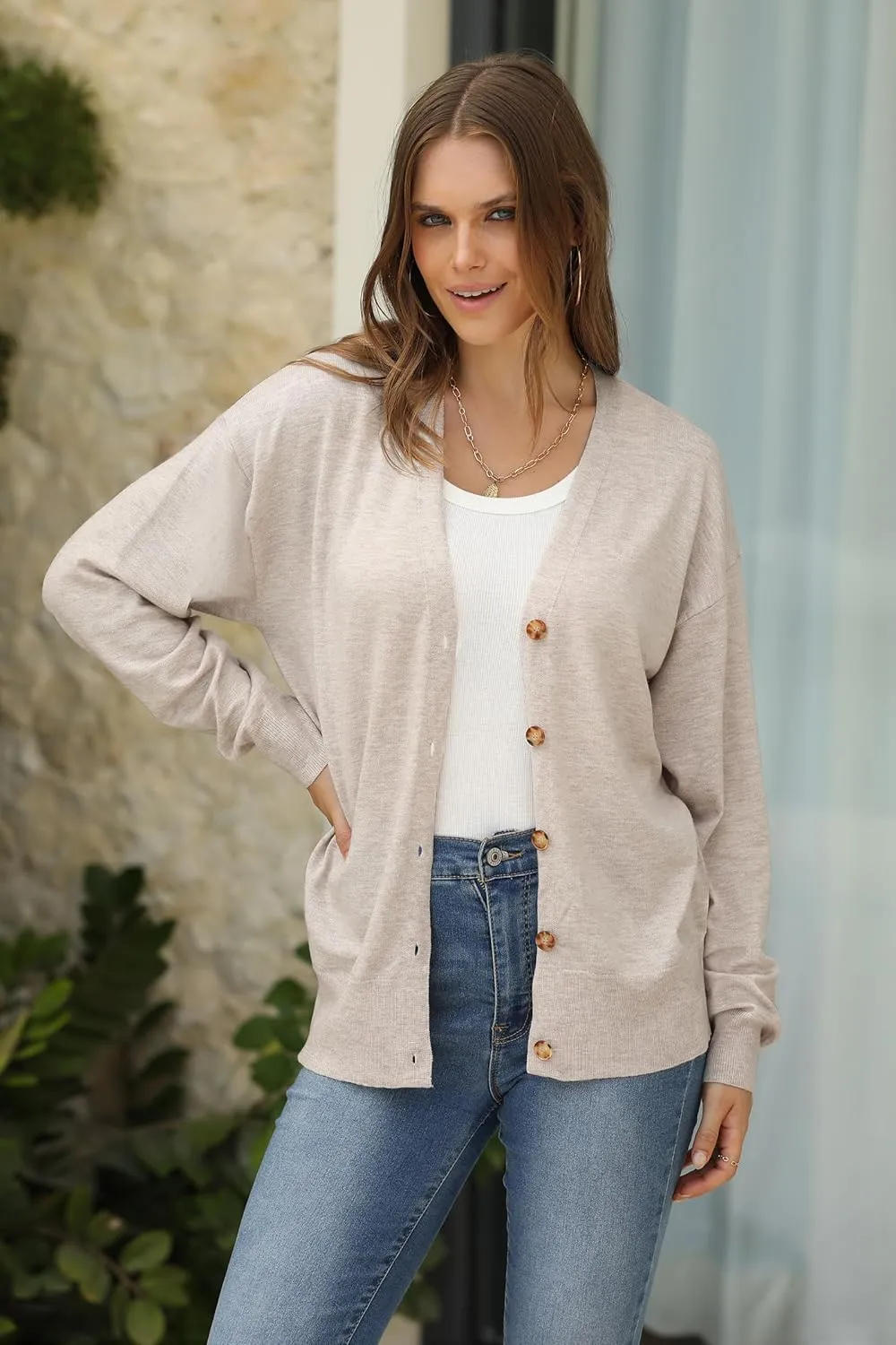Arach&Cloz Women??s Wool Blend Lightweight Summer Business Casual Cardigan Sweaters
