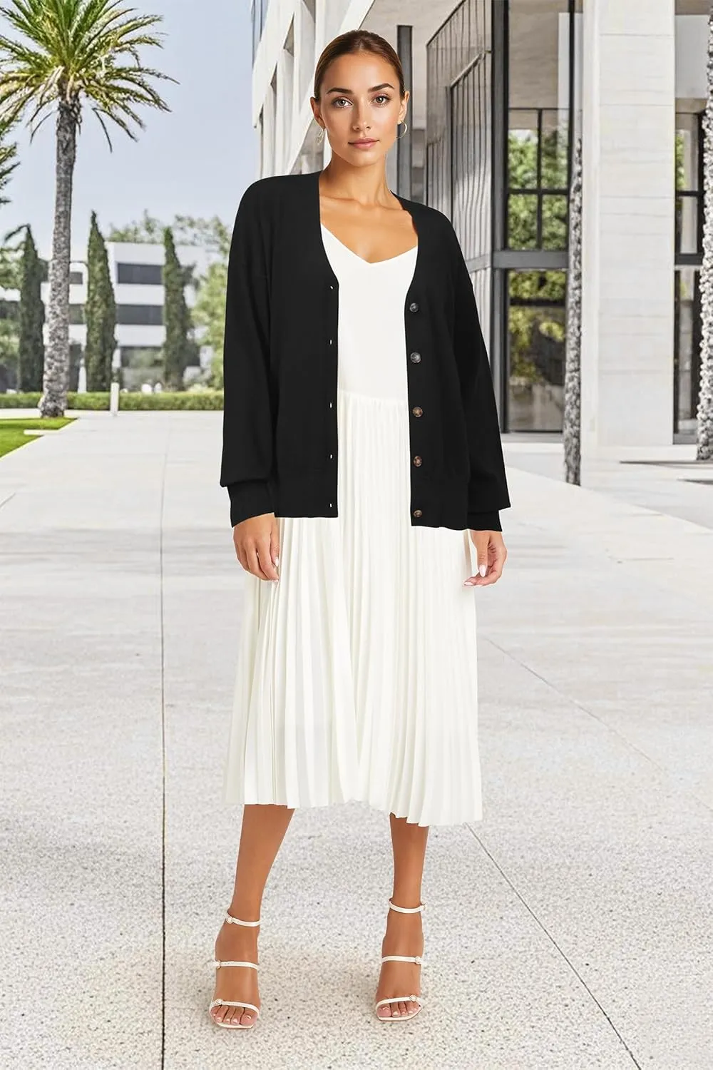 Arach&Cloz Women??s Wool Blend Lightweight Summer Business Casual Cardigan Sweaters